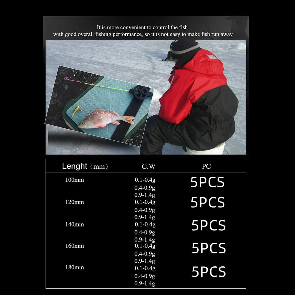 Kit 5 pièces sommets canne pêche glace FISH KING - Acier inoxydable 100-180mm pour pêche hivernale