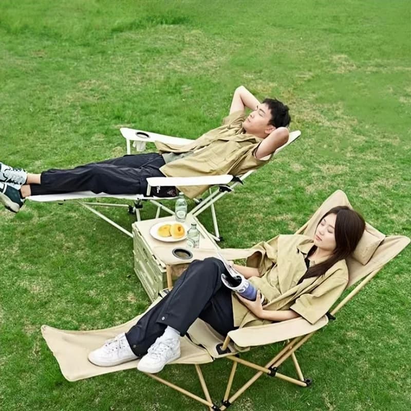Chaise longue pliante réglable avec repose-pieds portable pour pêche camping plage détente