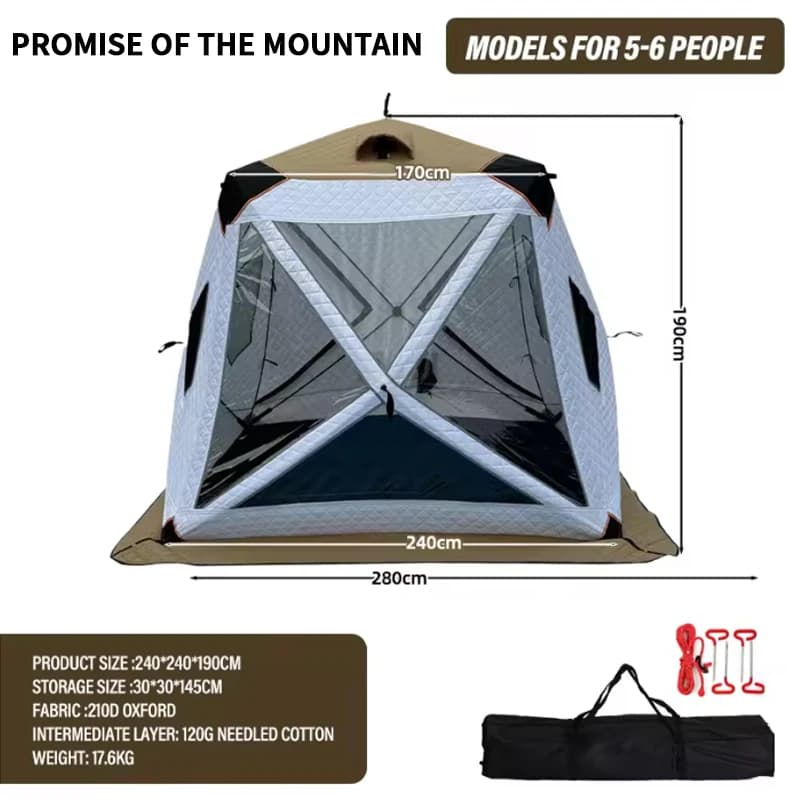 Tente pêche hiver renforcée isolation anti-vent équipement camping aventure pêche temps froid