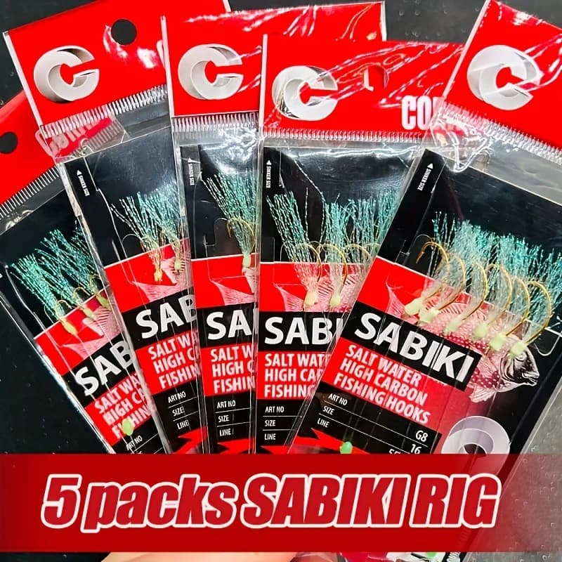 Packs Sabiki Rigs lumineux TAKBAS 1/5 pour pêche en mer et eau douce - Hooks carbone haute résistance