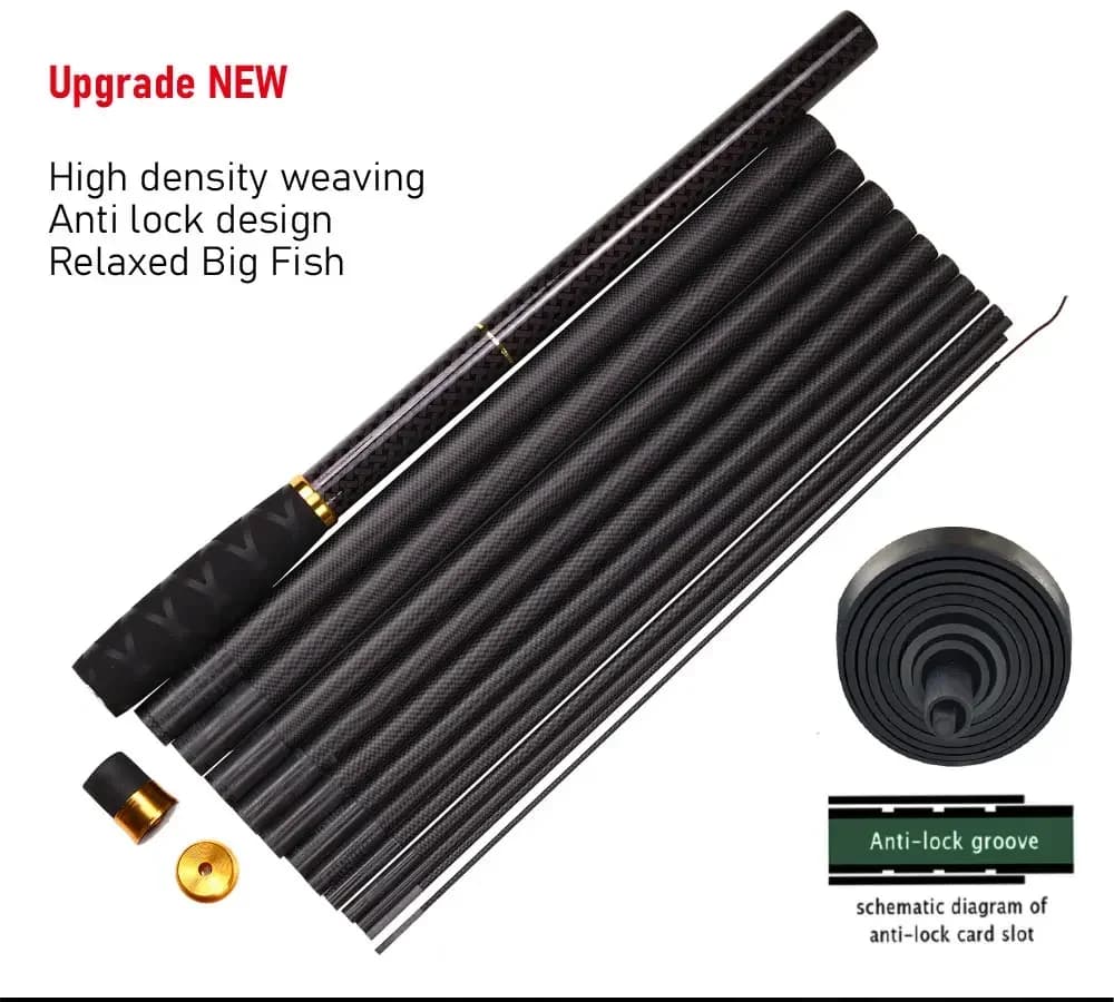 Canne carbone télescopique BAKAWA mini voyage 2.7 à 7.2m ultra légère - Pêche carpe eau douce portable