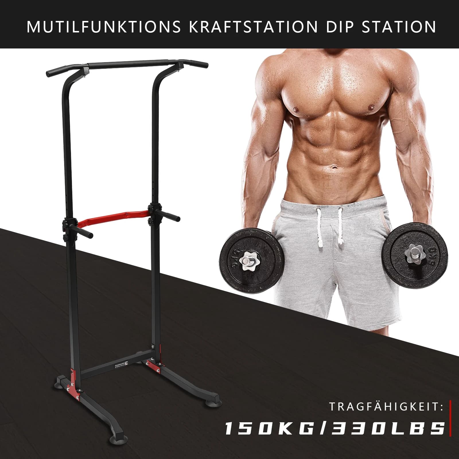 Tour de force multifonction station dips 150kg charge ajustable 10 niveaux barre traction station complète musculation