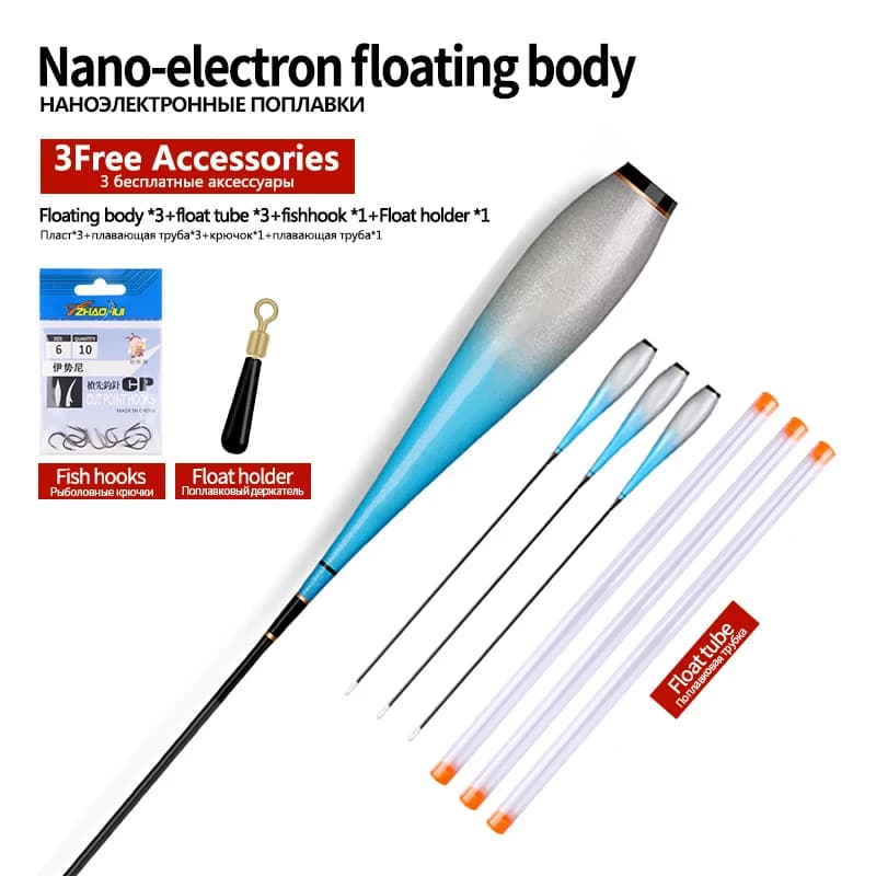 Kit 3 flotteurs nano corps + tubes + hameçons - Flotteur lumineux sans pile pour pêche fine
