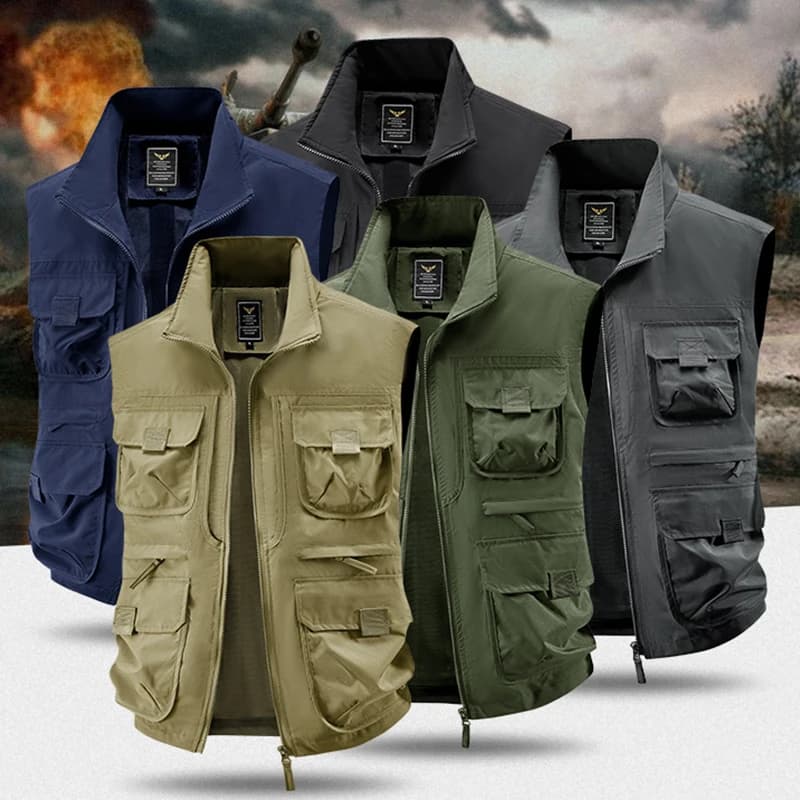 Veste de pêche grande taille homme 2025 respirante et séchage rapide avec multiples poches