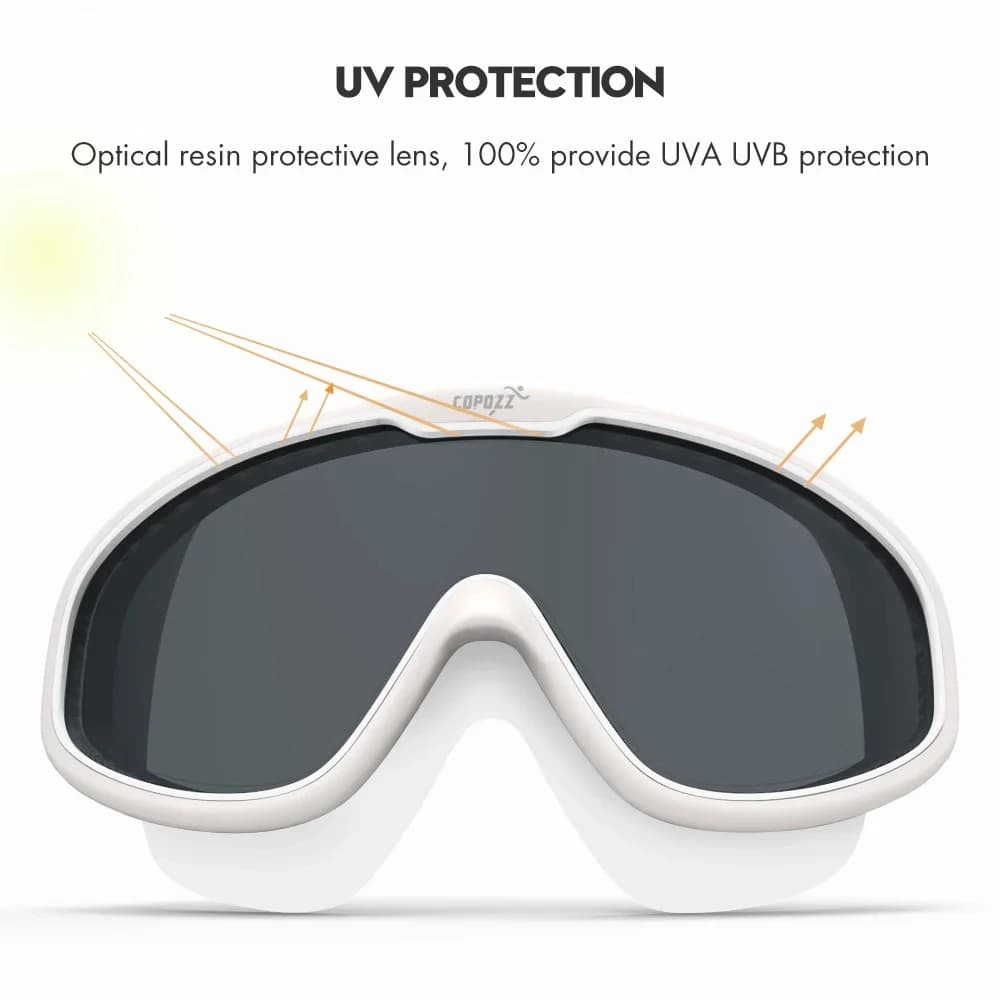 Lunettes de natation COPOZZ anti-buée UV - Lentille monobloc grand cadre silicone - Homme femme