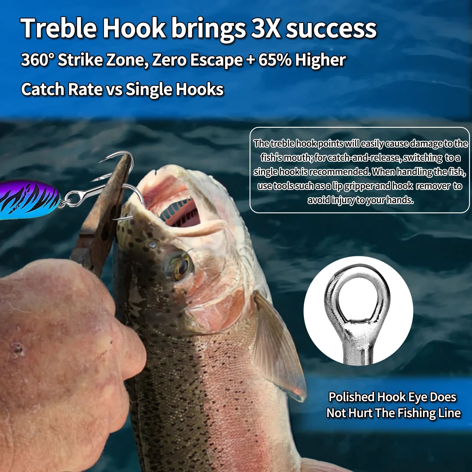 Hameçons triples mer 9KM 3X renforcés 25 à 100 pièces pour leurres crankbait et spinners