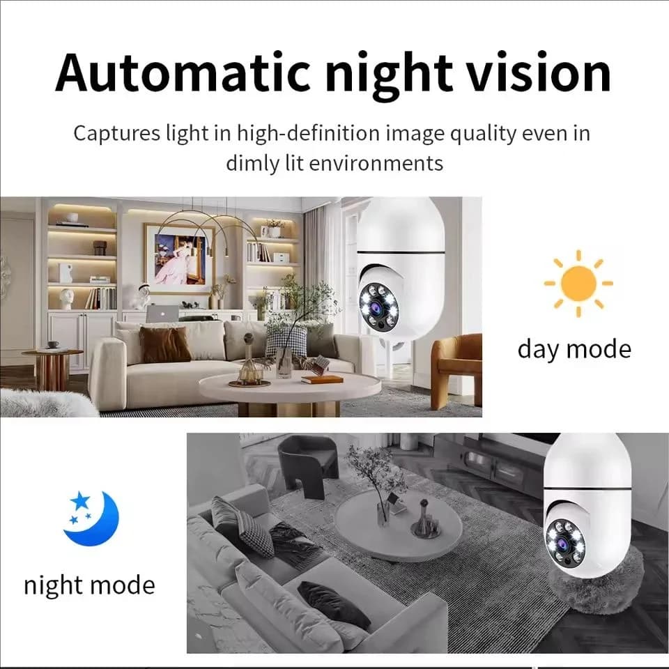 Caméra sécurité ampoule E27 vision nocturne couleur pour abri pêche - détection mouvement wifi