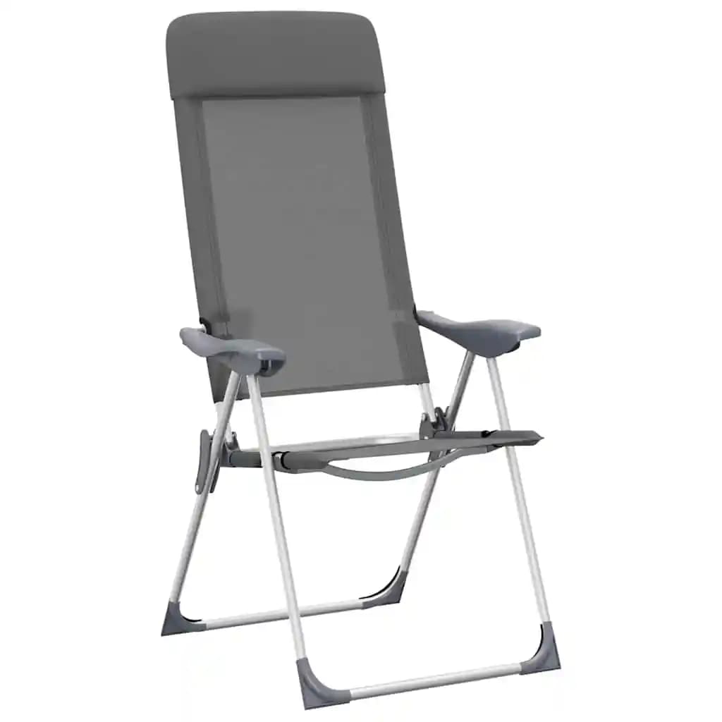 Lot 4 chaises camping pliables grises aluminium légères durables stables pour pêche, chasse et voyage