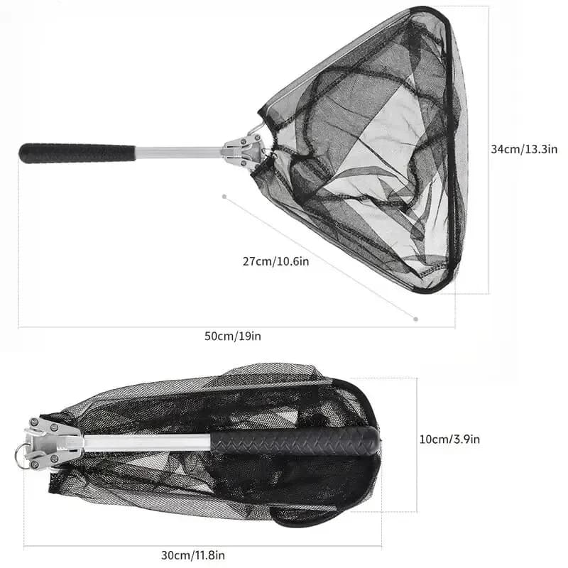 Filet de pêche pliable triangulaire aluminium léger et durable noir outil pratique portable