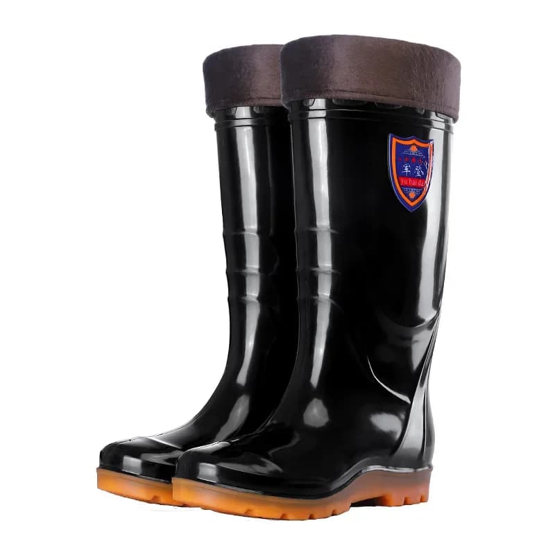 Bottes PVC homme hautes imperméables antidérapantes doublure polaire semelle caoutchouc chantier pêche