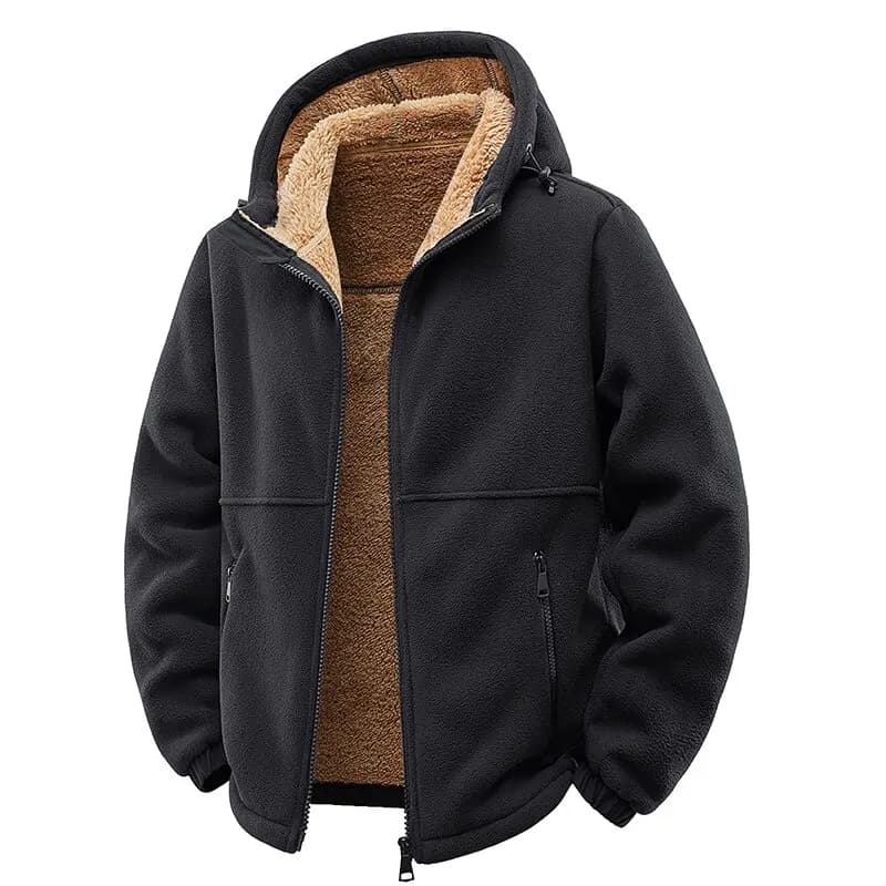 Manteau laine d'agneau épais couleur unie - Veste chaude coupe-vent taille plus homme
