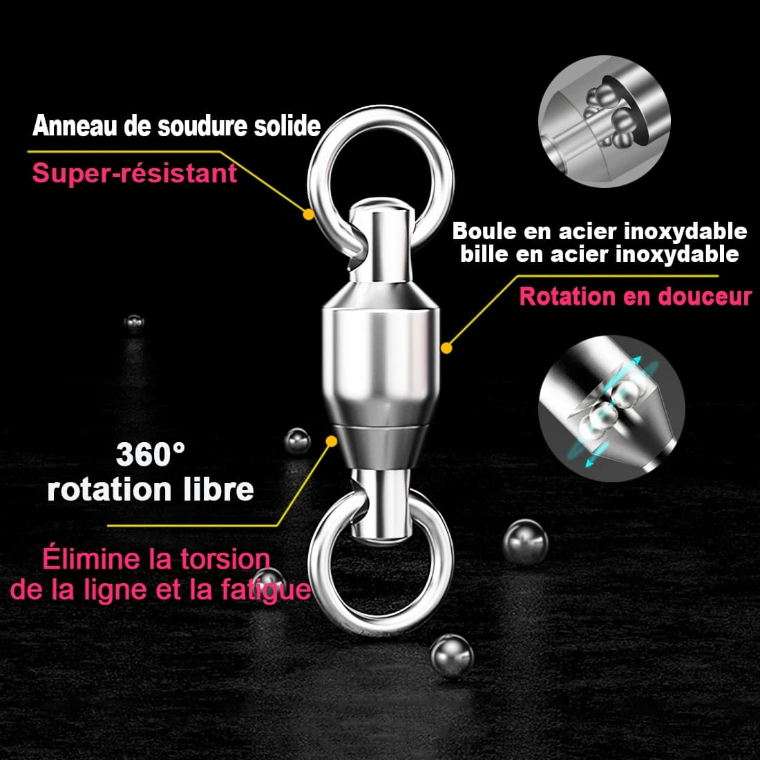 Snap Swivel Interlock Ball Bearing - Connecteurs à Roulement pour Pêche Calmar et Leurres