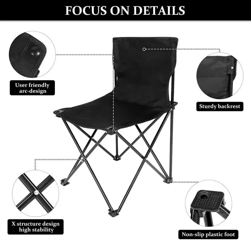 Chaise pliante camping avec poche latérale - Siège pêche plage en toile Oxford portable
