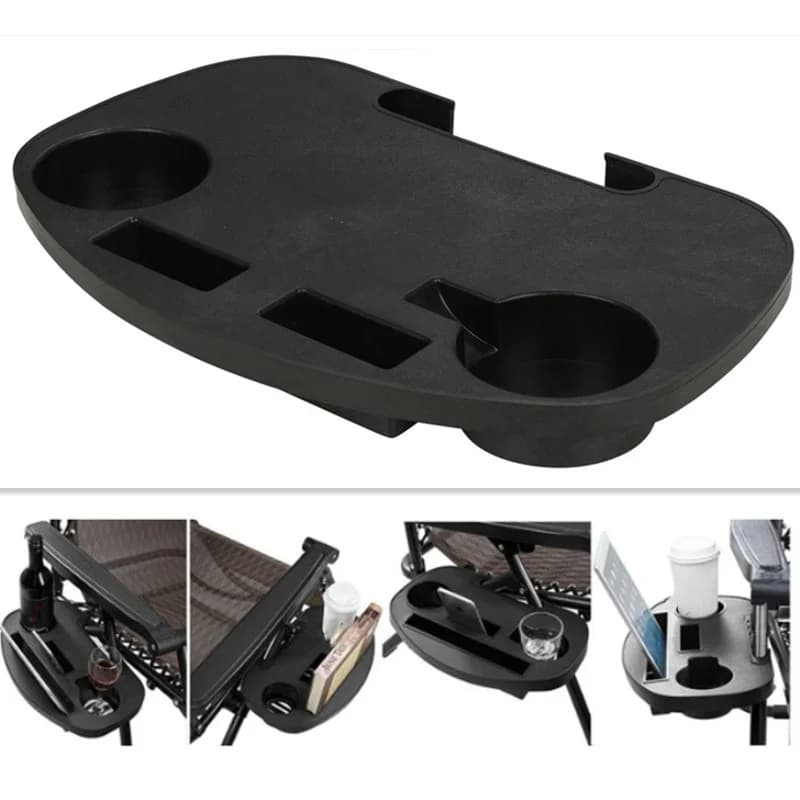 Plateau pliant pour fauteuil relax avec porte-gobelet - Accessoire pêche camping plage détente