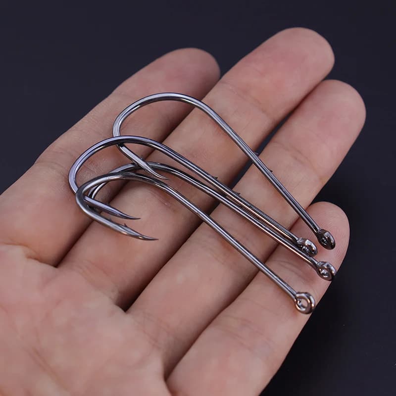 Lot de 50 hameçons pêche en mer acier haute teneur en carbone, longue tige double porte-appât