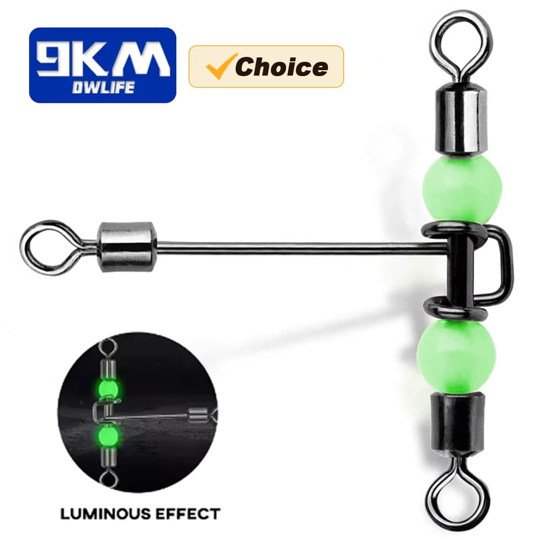 Lot de 10 émerillons triple pêche en acier inoxydable 9 km avec perles luminescentes pour montages