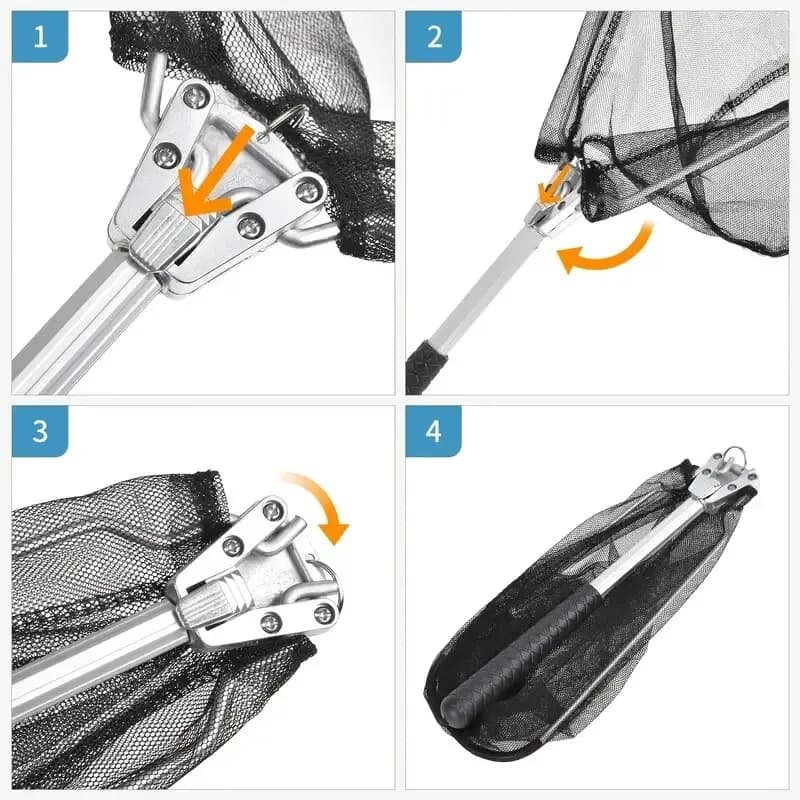 Filet de pêche pliant robuste avec perche télescopique 1,80m ou 2,40m pour kayak, truite, brochet, sandre et carpe