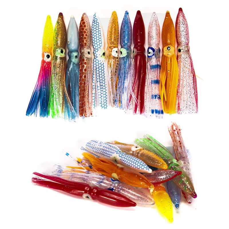10 leurres souples pieuvre 8cm pour la pêche au thon et voilier, appâts artificiels en lot de 10