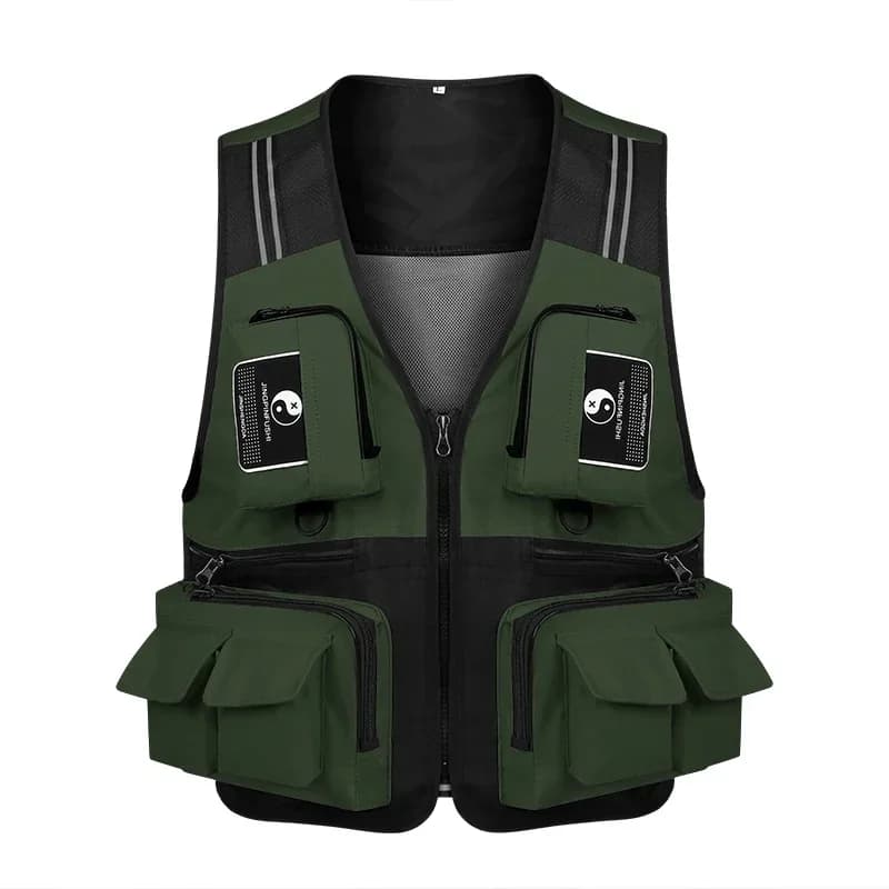 Veste de pêche détachable respirante avec multiples poches résistantes et bandes réfléchissantes