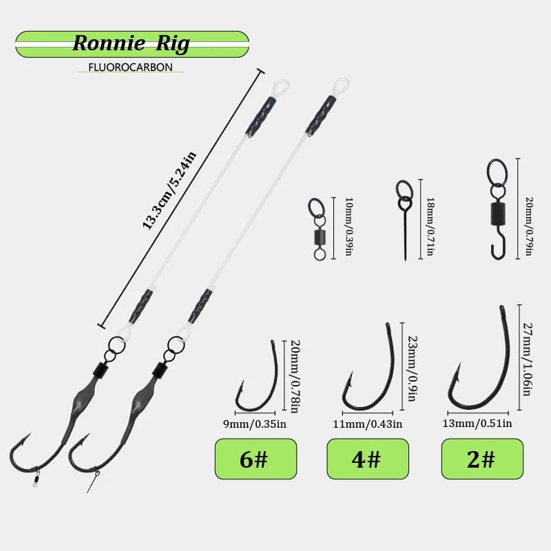 Montages carp fishing Ronnie Rigs 6 pcs fluorocarbone prêts à l'emploi pour pêche de la carpe