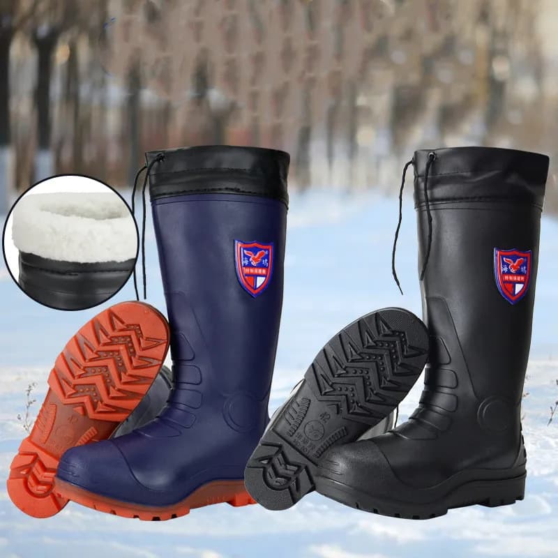 Bottes de pluie hiver hommes chaudes doublure polaire épaisses imperméables antidérapantes pêche lavage auto