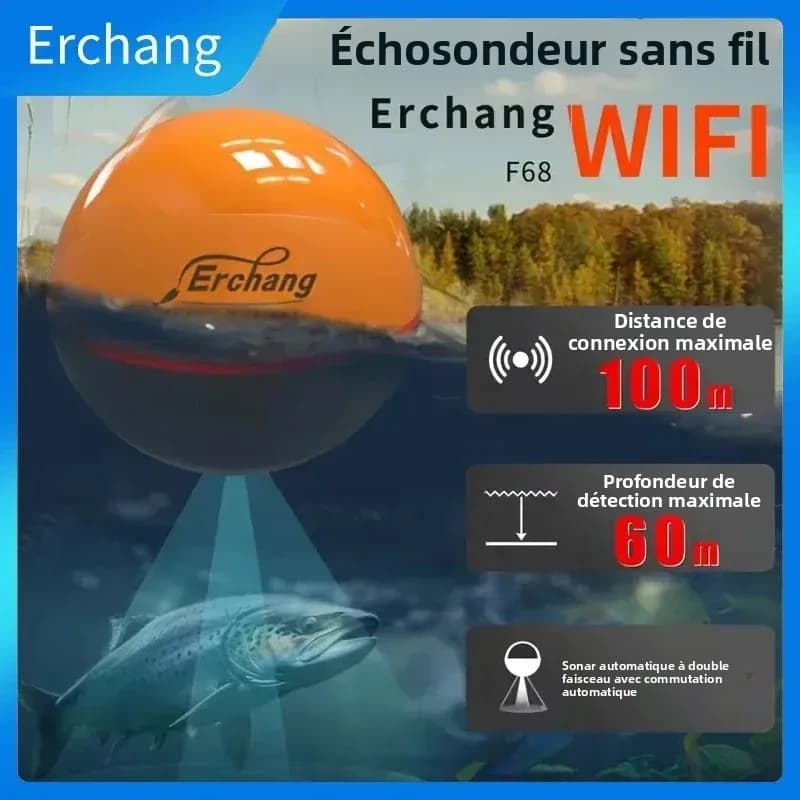 Erchang F68 Sondeur WiFi 100m pour iOS Android - Échosondeur Sans Fil Pêche Mer Lac