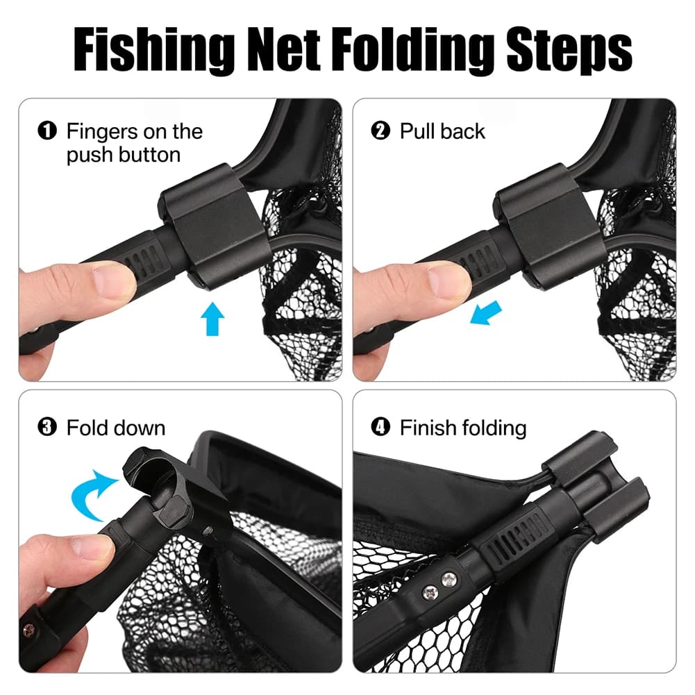 Filet de pêche flottant pliable avec perche télescopique pour eau douce et mer capture facile sans blessure