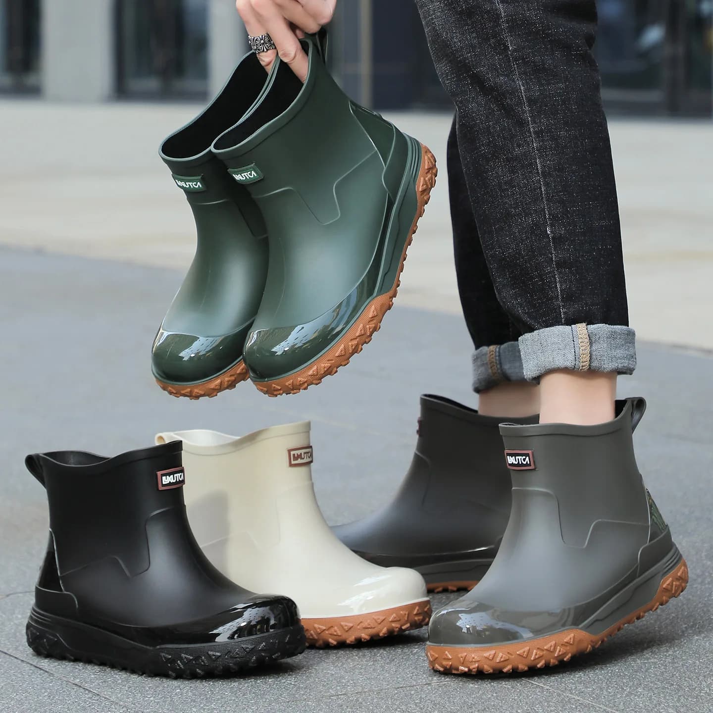 Bottes pluie courtes mode hommes pêche - Chaussures caoutchouc légères cuisine travail étanches anti-dérapantes