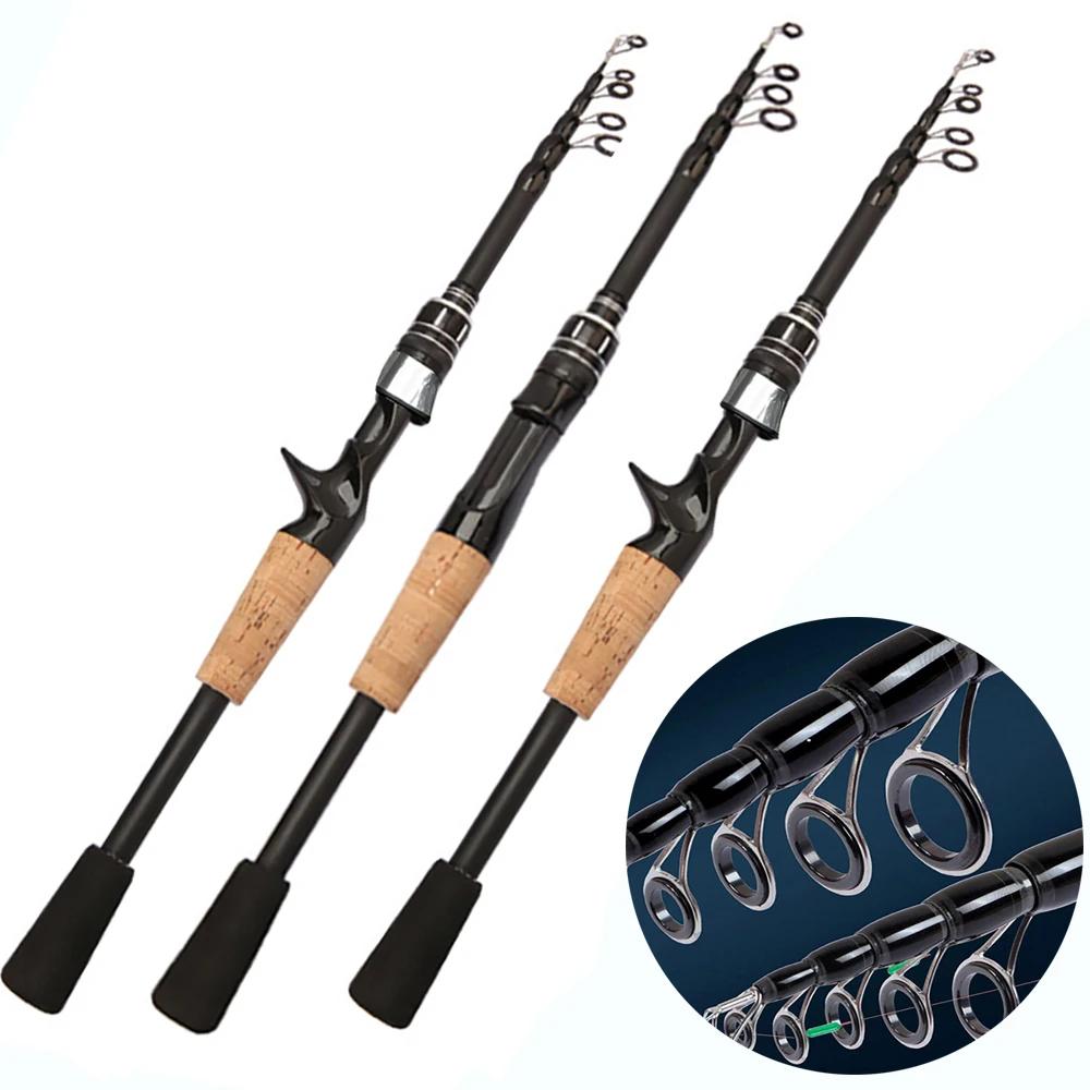 Canne télescopique pêche leurres carbone 1.5m à 2.4m casting 8-25g manche bois pour pêche en déplacement