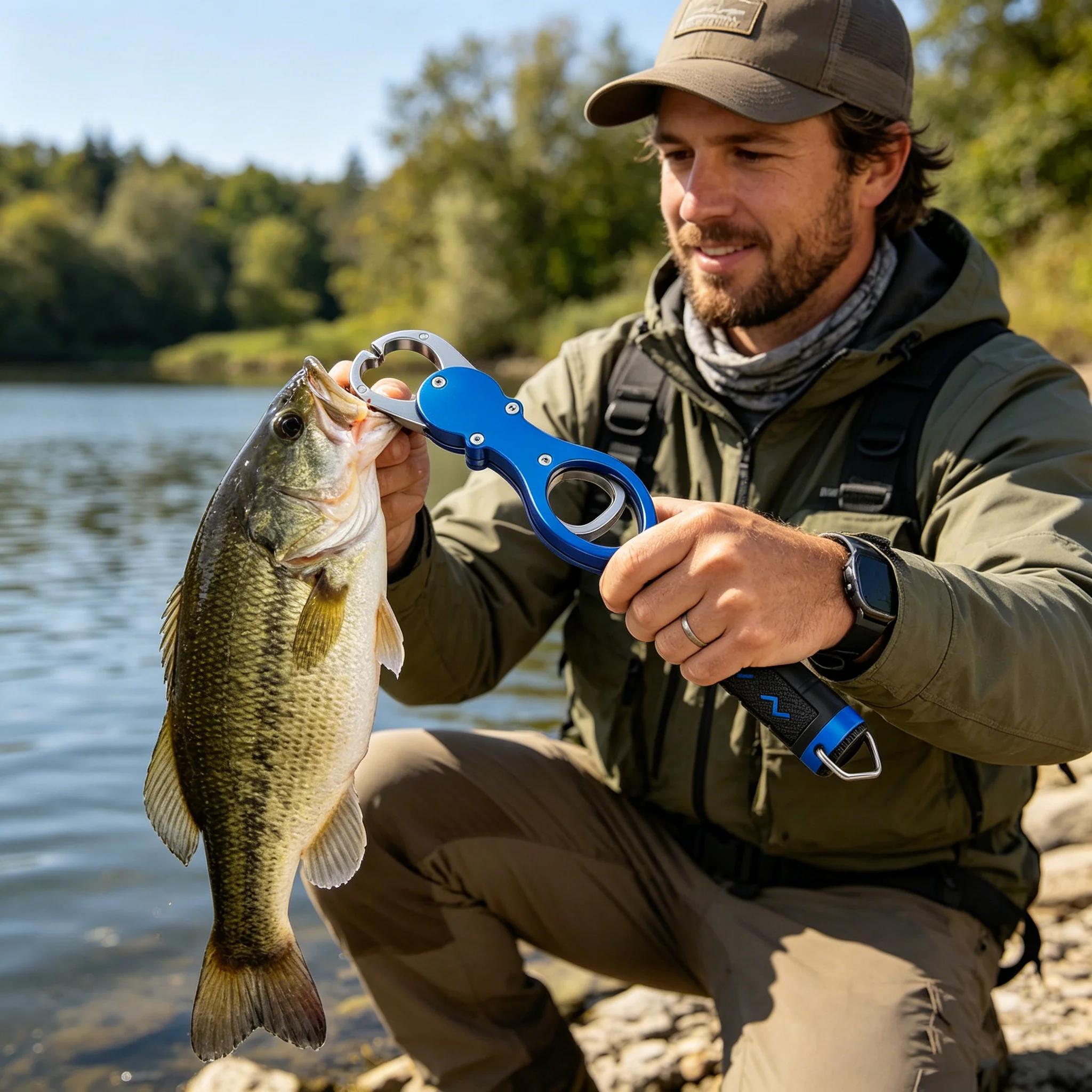 Pince à lèvres pour poisson avec balance 18kg en aluminium - Outil professionnel de pêche cadeau homme