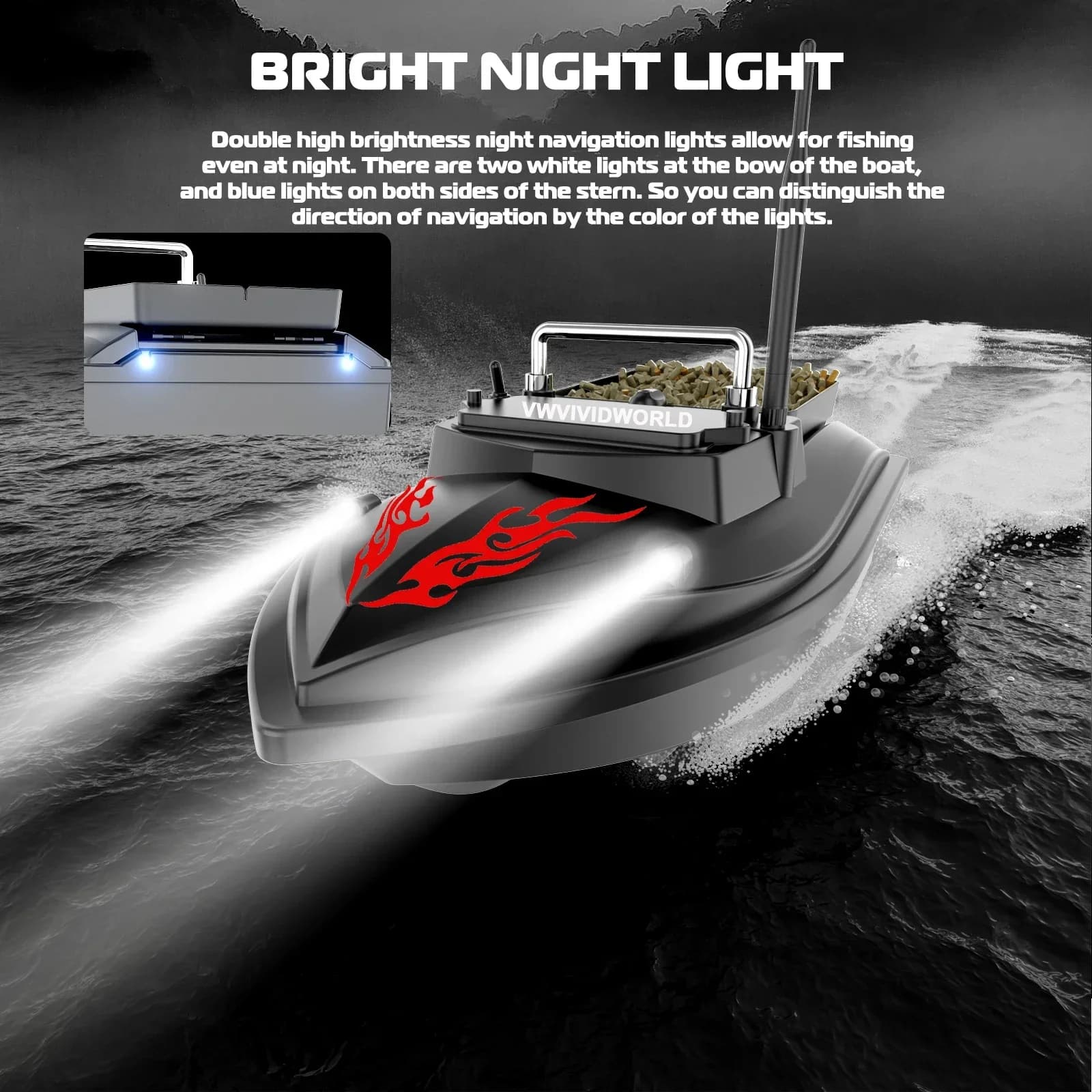 Bateau appât télécommandé RC 500m portée 2kg charge vitesse fixe étanche pêche VWVIVIDWORLD