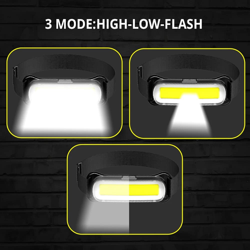 Lampe frontale LED rechargeable USB 3 modes pêche camping étanche torche frontale portable