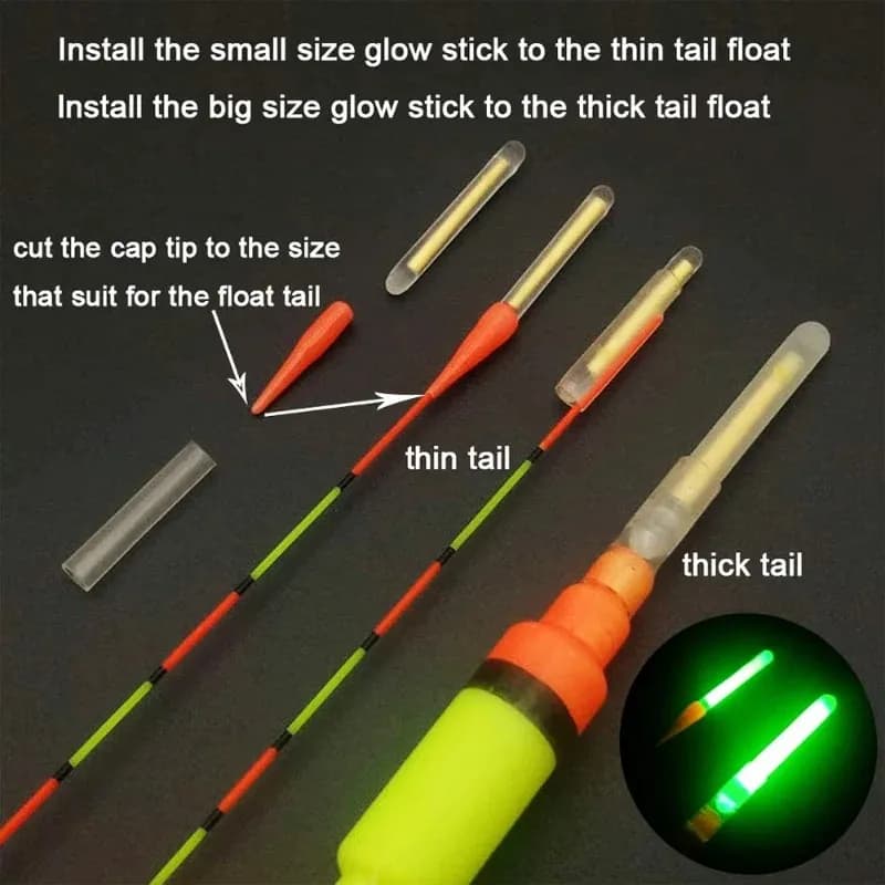 Bâtons lumineux pêche nocturne 10/50 pièces lumière fluorescente rouge pour embouts canne flotteurs