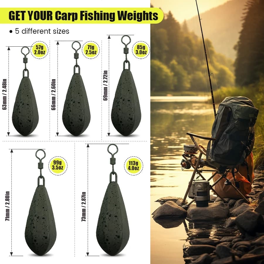 Plombs de carp fishing 56g 71g 85g 99g 113g avec système d'échange rapide pour bas de ligne et montages