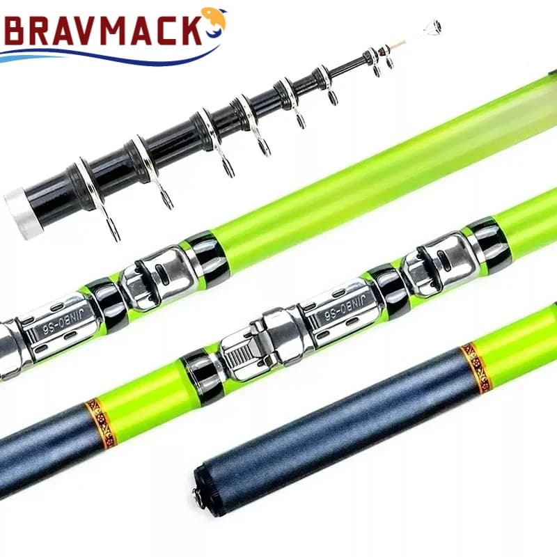 Canne à pêche télescopique fibre de carbone BRAVMACK 1.5m à 3m spinning haute qualité matériel pêche