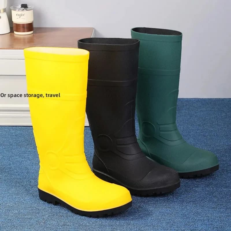 Bottes de pluie homme hautes épaisses jaunes givrées cuisine extérieur travail chaussures imperméables