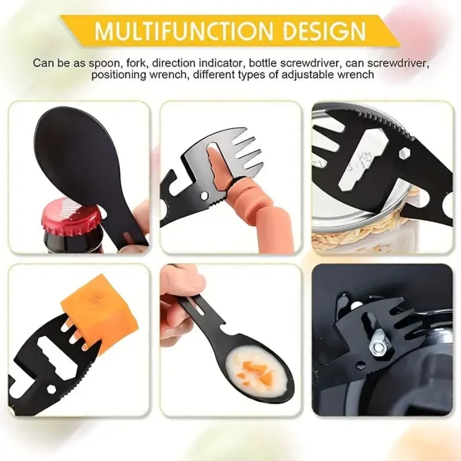 Fourchette cuillère outil polyvalent camping léger ouvre-bouteille survie utilitaire tactique