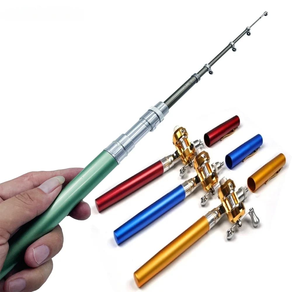 Kit complet pêche portable poche télescopique canne moulinet ligne accessoires forme stylo 96cm débutant