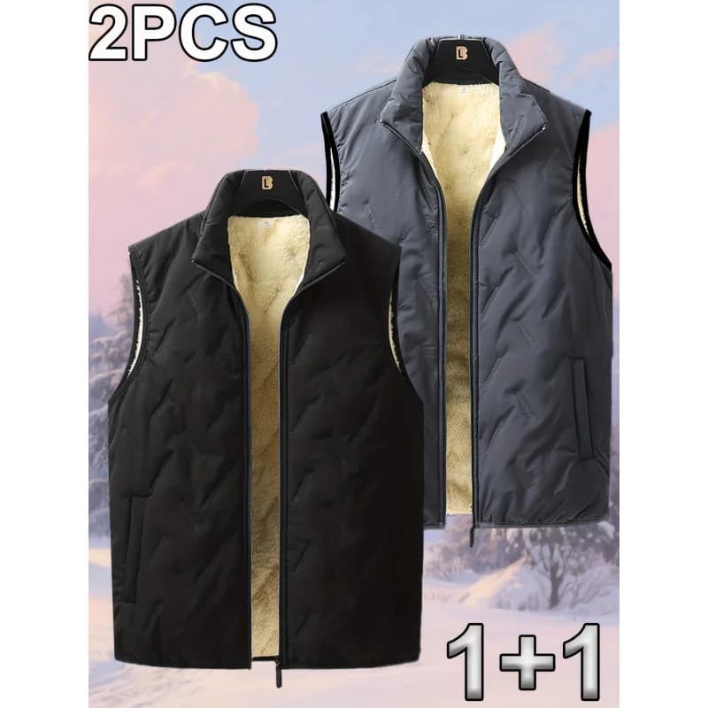 Gilet homme col montant coton automne hiver - Veste sans manches casual biker taille plus chaude