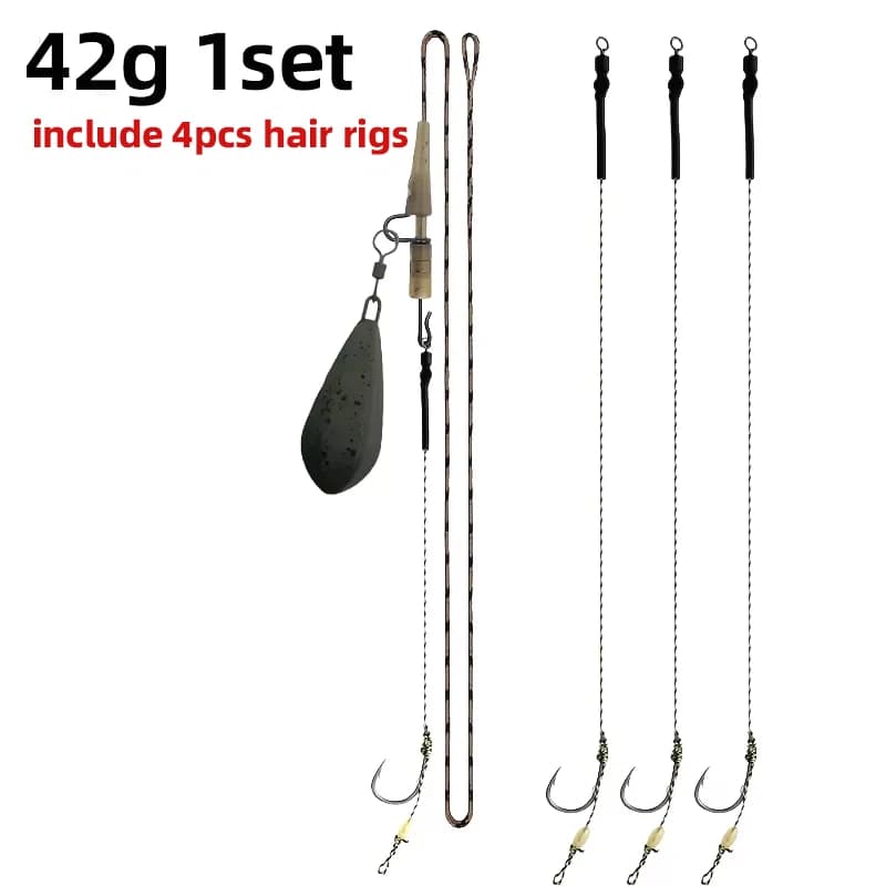 Kit montages carpe prêts à pêcher - Leader leadcore avec 4 hair rigs et plombs 42g à 128g