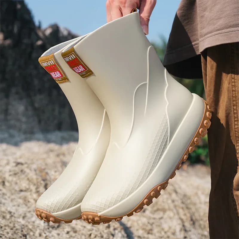 Bottes de pluie homme grises mode randonnée antidérapantes semelle EVA style coréen