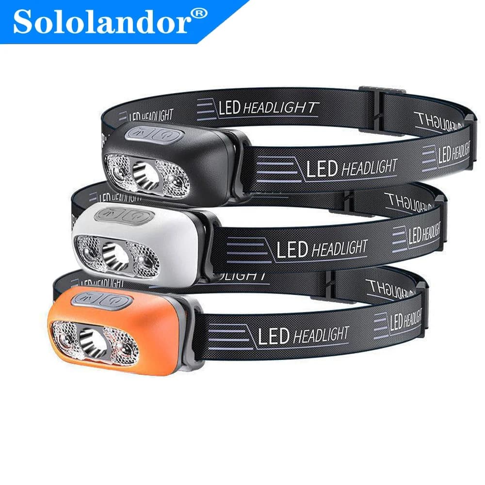 Lampe frontale 500 lumens rechargeable USB avec détecteur de mouvement et infrarouge pour pêche running