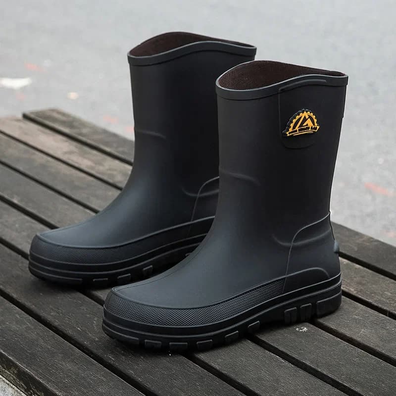 Bottes de pluie mi-mollet style allemand hommes anti-dérapantes pour pêche et lavage auto hiver