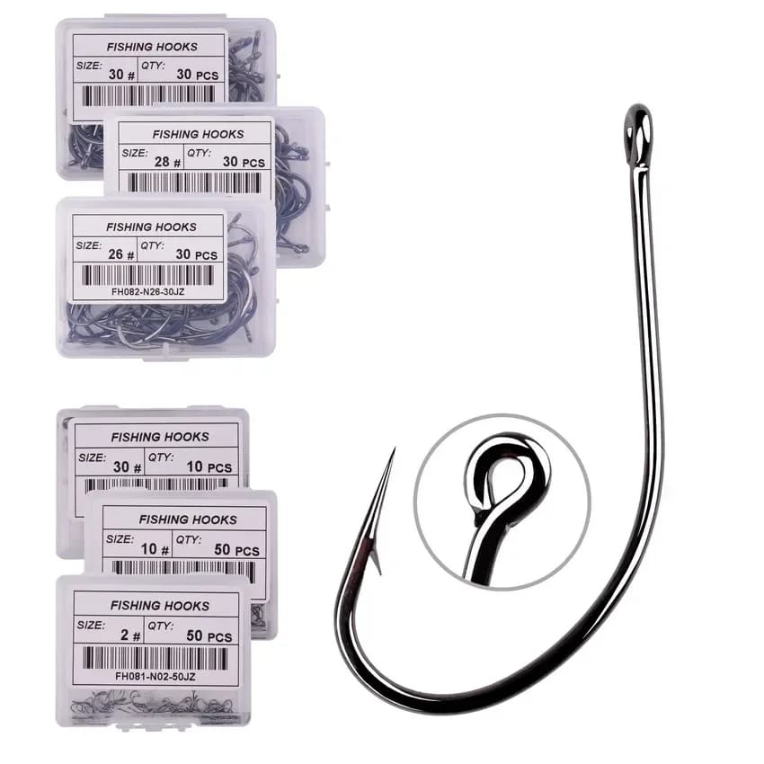 50 hameçons carbone pour carpe avec trou et ardillon, hameçon vers pour pêche à la mouche et leurre