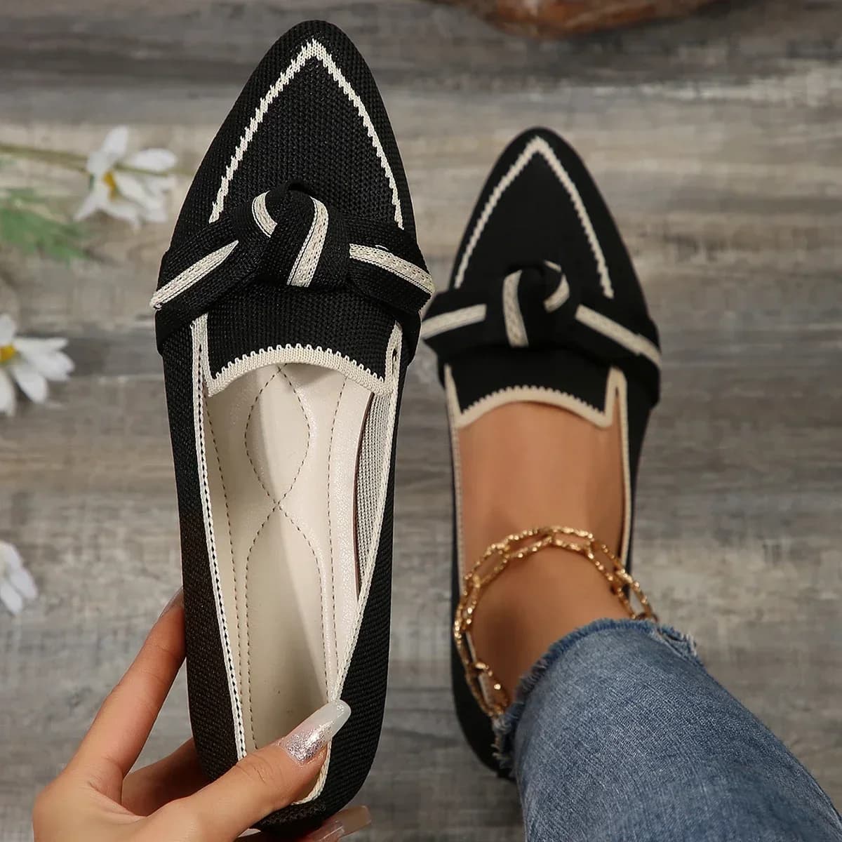Chaussures plates tricotées femme pêche 2024 - Bout pointu marche confortable rivière