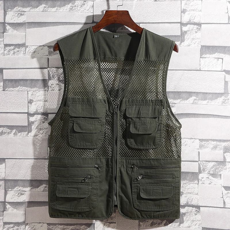 Gilet sport léger en mesh pour pêche d'été - Respirant fermeture éclair activités extérieures camping