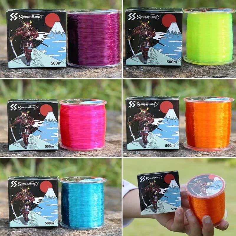 Ligne de pêche nylon 500 mètres haute résistance 7-38 lb avec revêtement fluorocarbone pour pêche en mer