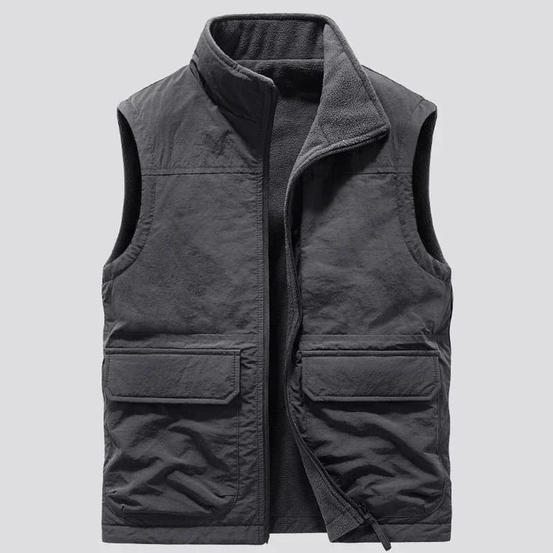 Veston réversible sans manches pour hommes - Veste d'hiver épaisse en polaire cargo coupe-vent mode travail
