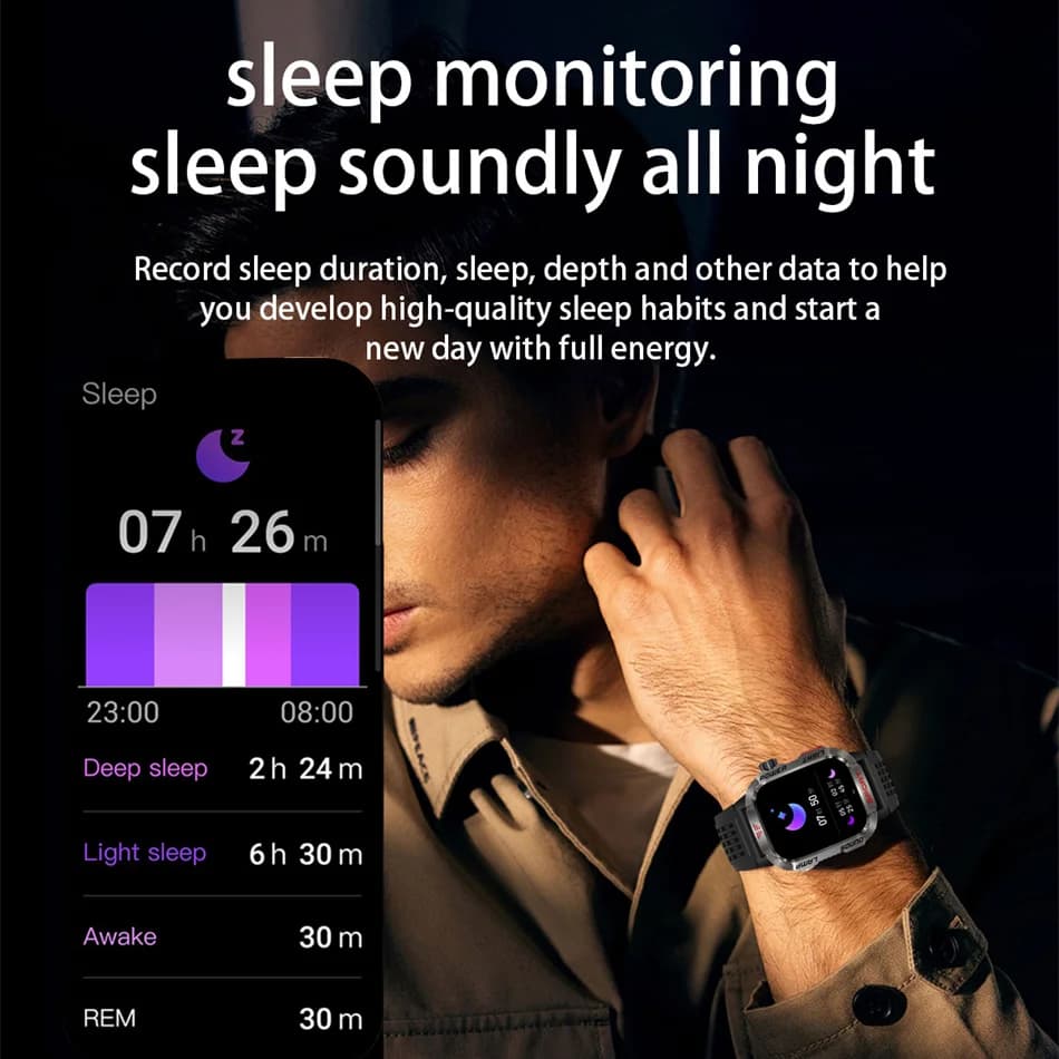 Smartwatch militaire GPS avec lampe torche et boussole - Montre outdoor étanche 600mAh