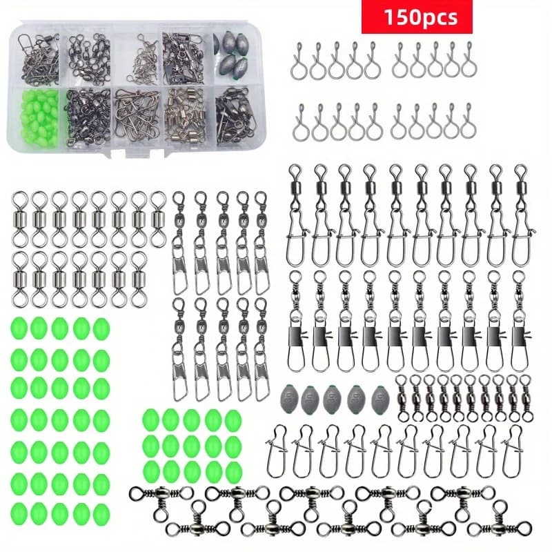 Set 150 pièces connecteurs pêche rapides avec plombs oeufs et perles lumineuses - Quick change spinner set